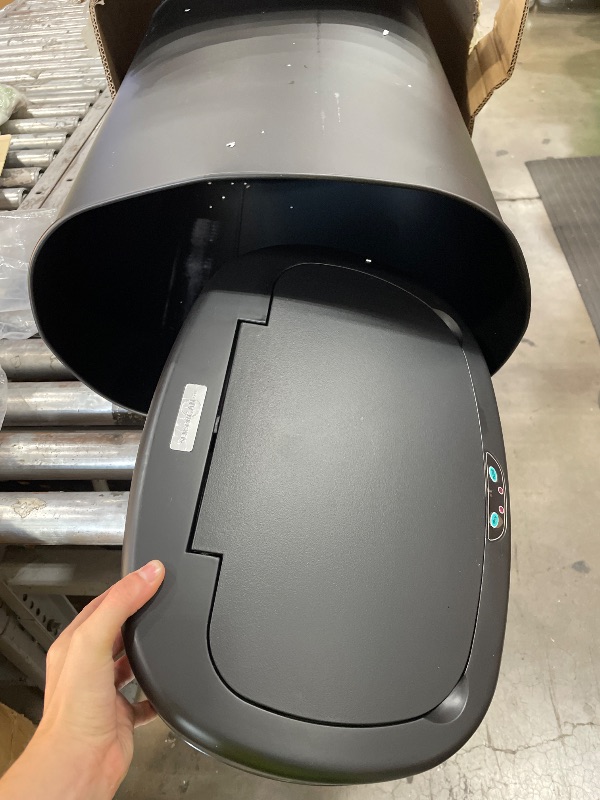 Photo 1 of **NO CHARGER**SensorCan 13 Gallon Automatic Sensor Trash Can with Lid, AC Adapter Included, AbsorbX Odor Control, Matte Black Stainless Steel Kitchen Garbage Bin, Fingerprint-Proof, Hands-Free Operation, Oval