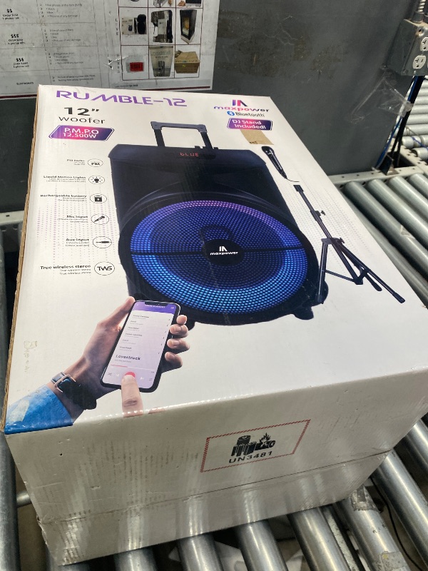 Photo 1 of **HANDLE IS BROKEN** Max Power Rumble 12 Karaoke Bluetooth Trolley Speaker with Adjustable DJ Stand
