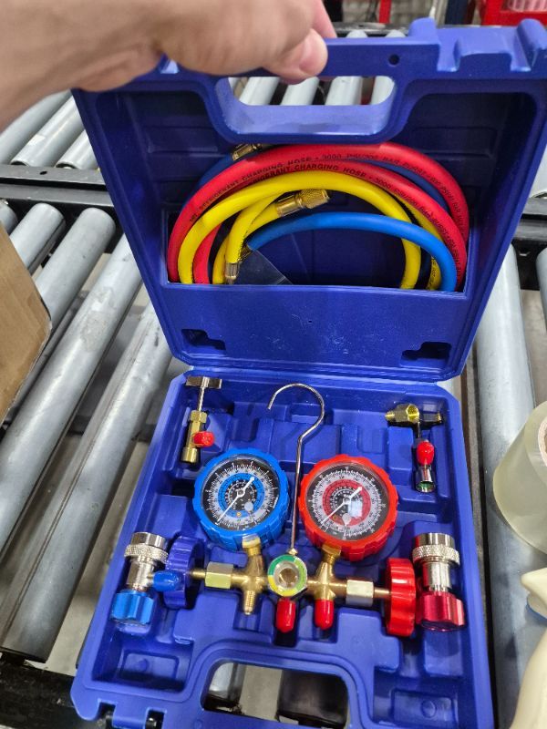 Photo 1 of **Parts Only** Orion Motor Tech AC Vacuum Pump and Gauge Set, 1/4 hp 3.5 cfm Vacuum Pump Manifold Gauge Kit with 3 Hoses Adapters & Accessories for R134a R12 R22 R502, A/C Vacuum Pump Kit for Auto HVAC Systems