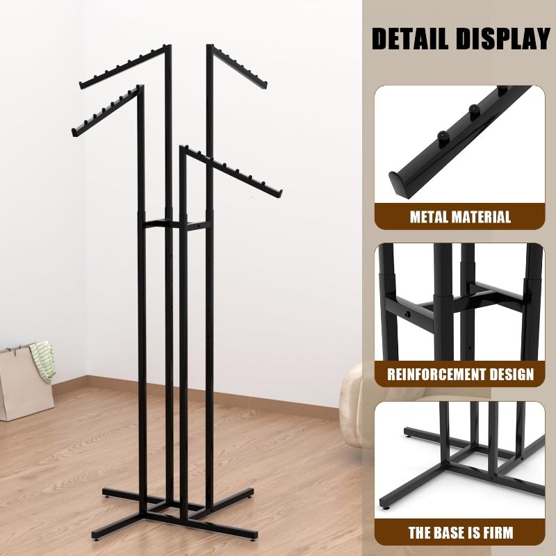 View 1 of **PARTS ONLY** HUZJIEHUI 4 Way Adjustable Clothing Rack with Slanted Arms - Retail Clothing Rack Display - Adjustable Height Arms from 48" to 72" Perfect for Clothing Stores (BLACK)