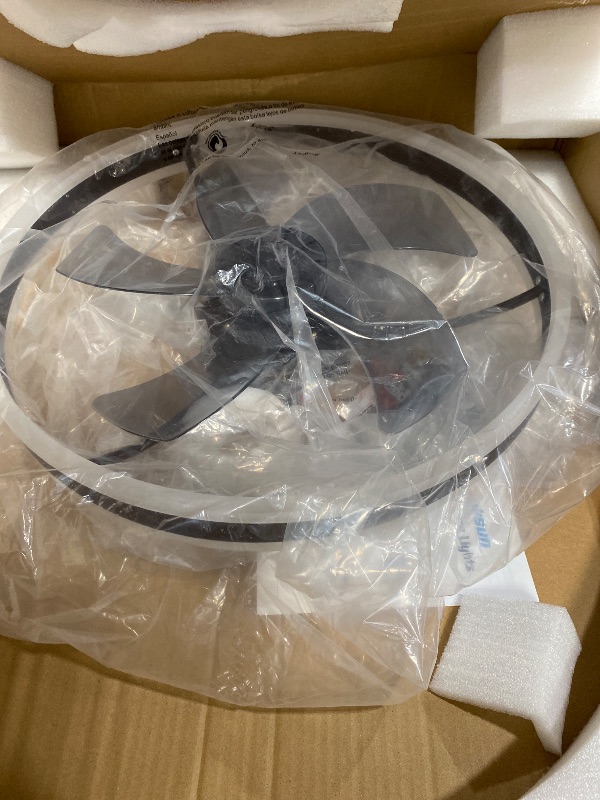 Photo 1 of **FOR PARTS ONLY** VOLISUN Low Profile Ceiling Fans with Lights and Remote, 27.6in Flush Mount Ceiling Fans with Light, 3000K-6500K Dimmable Fandelier LED Fan Light, Black Bladeless Ceiling Fans with Lights for Bedroom