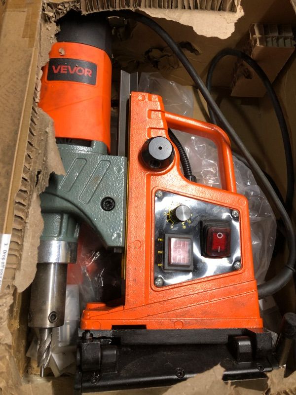 Photo 1 of **FACTORY SEALED** VEVOR Magnetic Drill Press, 1400 W, 2 inch Boring Diameter, 0-750 RPM Speed, Reversible Direction, Mag Drill Press with 11 Core Bits, Electric Drilling Machine for Industrial and Home Improvement