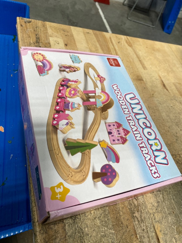 Photo 1 of **FACTORY SEALED** Lehoo Castle Wooden Train Set - Unicorn Train Set for Toddlers 2-4, Wooden Train Track Toddler Girl Toys, Pink Train Fantasy Toys for 3 4 5 6 7 Year Old Girl