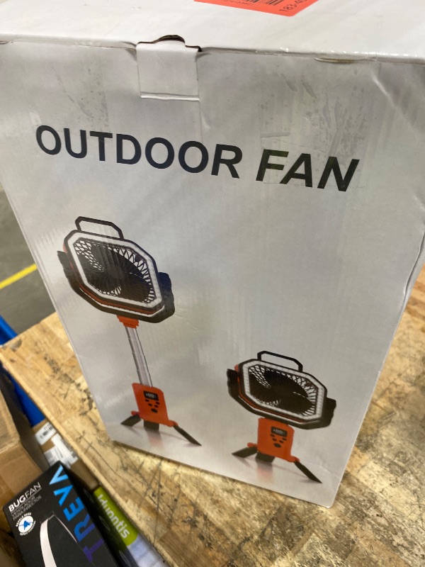 Photo 1 of **FACTORY SEALED**  Vicsoon Portable Rechargeable Fan with Stand,20000mAh Battery Powered Camping Fan with LED Lantern& Remote,Cordless,4 Speeds Wind,Timer for Travel Tent, Fishing,Rv Camping Essentials-Orange