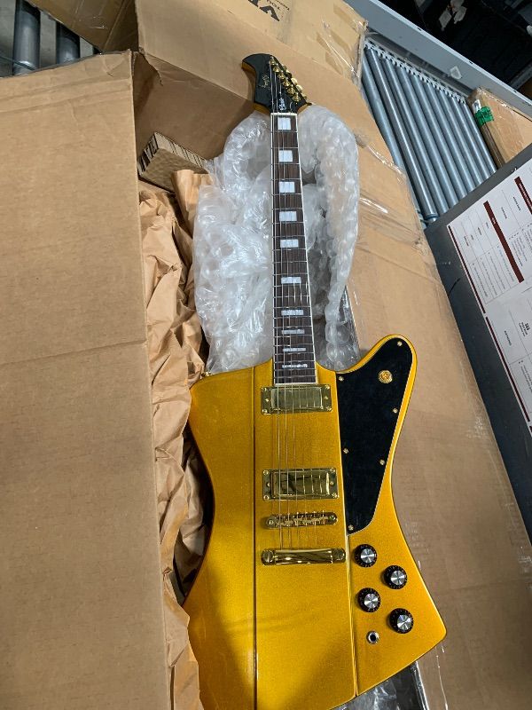 Photo 1 of **Stock Pic For Reference Gold Color** Firefly FFDB Solid Body Electric Guitar,Mahogany Guitar body,Stainless steel and ball end frets,rosewood fretboard(Gold Color)