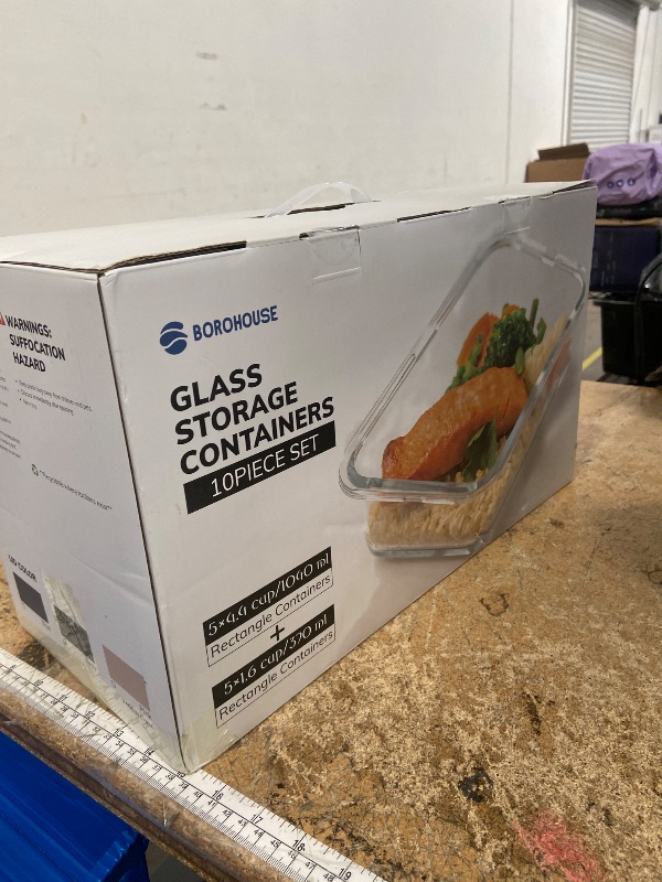 Photo 1 of **FACTORY SEALED** BOROHOUSE 10-Pack Glass Food Storage Containers with Tempered Glass Lids – Borosilicate, Airtight, Oven-Safe (-4°F~950°F), BPA-Free, 4.4 & 1.6 Cup, Leak-Proof, Dishwasher Safe (Gray)
