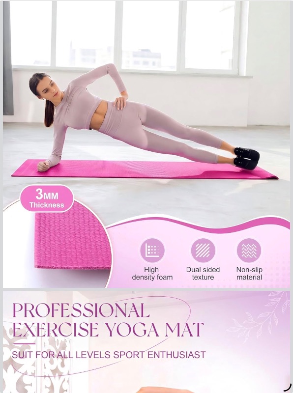 Photo 1 of 1 Pack 3 mm Thin Yoga Mats Bulk, Lightweight PVC Exercise Mats Non Slip Workout Fitness Pads for Yoga Pilates Stretching Classes Gym Home Studio, Easy to Clean (Purple)