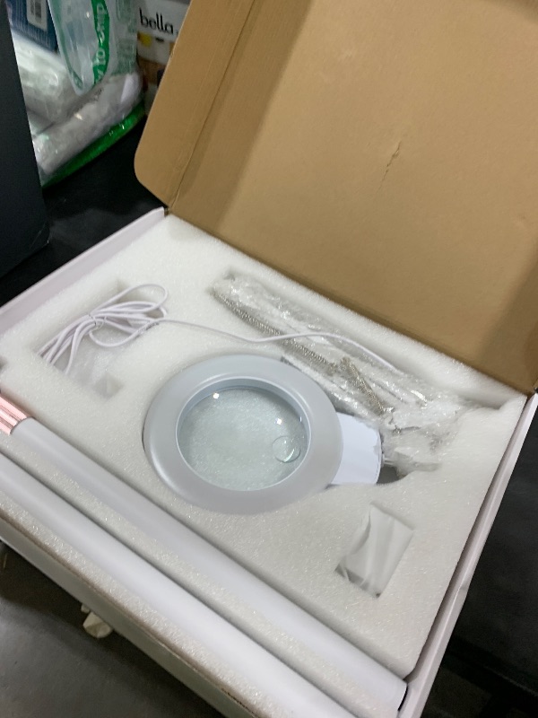 Photo 1 of KMDES 2 in 1 Floor Magnifying Glass with Light and Stand, Dual Knob Infinite Color Dimmable 12X&30X Large Lighted Magnifier Workbench lamp for Close Work, Craft, Repair, Esthetician Stable Base White