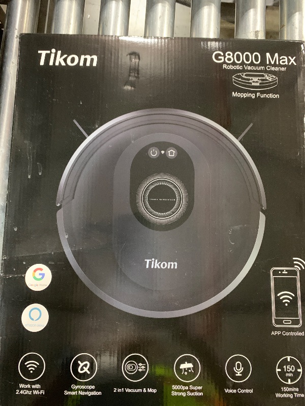 Photo 1 of Tikom Robot Vacuum and Mop Combo, 5000Pa Robotic Vacuum Cleaner, 150 Min Max, App & Remote Control, Ideal for Hard Floor, Carpet, Pet Hair, Self-Charge(G8000 Max)