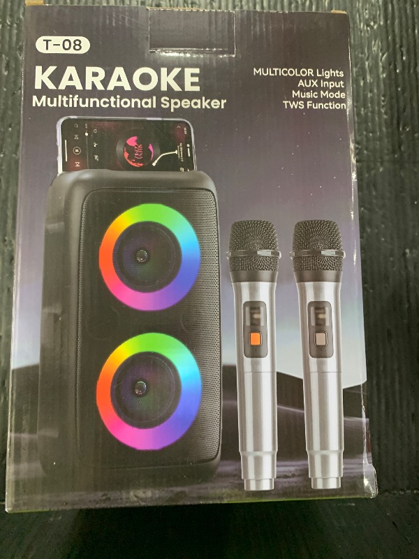 Photo 1 of Karaoke Machine for Adults Kids, Portable Bluetooth Speaker with 2 Wireless Microphones, TWS Mode & LED Light, 10H Battery PA System, Home Party Outdoor Camping Birthday (2 Mics)