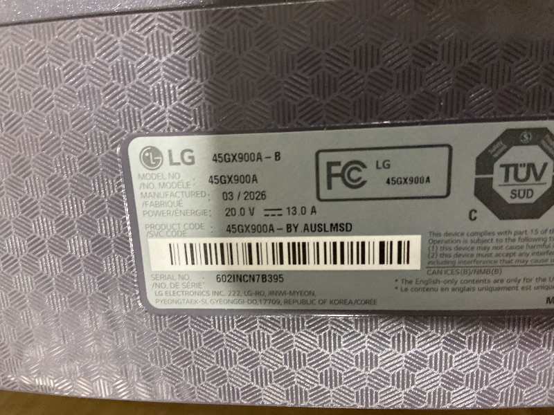 Photo 1 of FOR PARTS, DOES NOT FUNCTION ***********LG 45GX900A-B 45-Inch Ultragear WQHD (3440 x 1440) OLED Curved Gaming Monitor, 240Hz, 0.03ms, NVIDIA G-Sync, VESA DisplayHDR True Black 400, HDMI 2.1, DisplayPort, USB Type-C PD 65W, Black