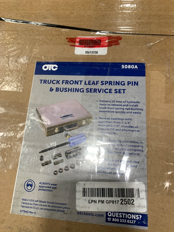 Photo 1 of OTC Tools 5080A Truck Front Leaf Spring Pin and Bushing Service Set - Enables Servicing of Pins and Bushings Without Removing Spring from Vehicle in Most Cases