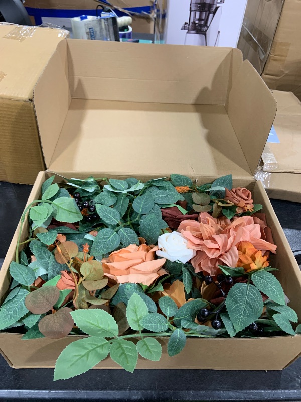 Photo 1 of Ling's moment 2PCS Terracotta Artificial Floral Swags Centerpieces Wedding Arch Flower Garland Burnt Orange Rose Fall Flowers Greenery for Table Backdrop Easel Wall Entryway Outdoor Board Decor