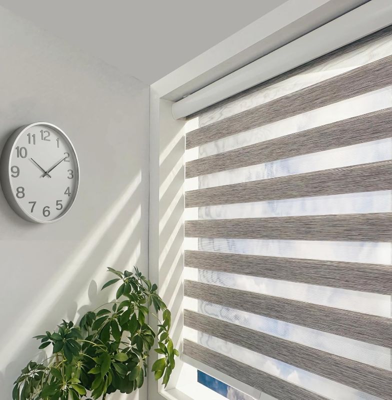 Photo 1 of ShadesU Cordless Zebra Blinds – Light Filtering Dual-Layer Window Shades for Privacy (Grey Color) (Maximum Height 72") (Width 65")
