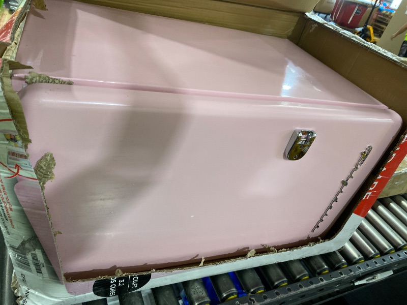 Photo 1 of Frigidaire Retro Compact Refrigerator with Chiller, 3.2 cu ft Countertop Fridge, Built-In Bottle Opener, Rounded Corners, Premium, for Office, Bedroom, Dorm Room, Cabin, 18.5D x 20W x 31.5H (Pink)