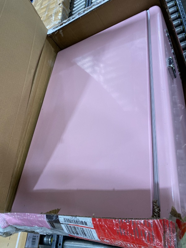 Photo 1 of Frigidaire Retro Compact Refrigerator with Chiller, 3.2 cu ft Countertop Fridge, Built-In Bottle Opener, Rounded Corners, Premium, for Office, Bedroom, Dorm Room, Cabin, 18.5D x 20W x 31.5H (Pink)