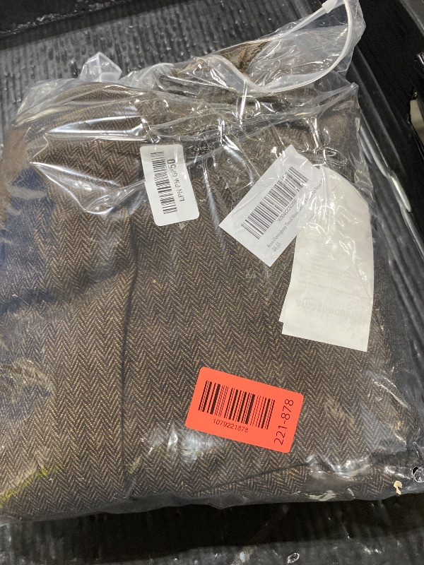Photo 1 of Retro Herringbone Tweed Mens Suits Dress Slim Fit 3 Pieces Suits Wedding Suit Set Prom Tuxedo Wool Blend Blazer Vest Pants Dark Brown XL