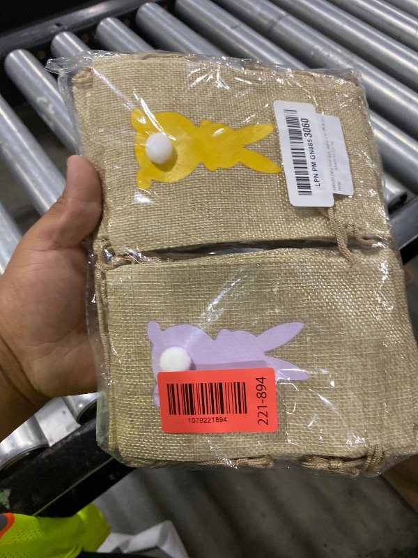 View 2 of HIPIHOM 24pcs Easter Burlap Bags, Bunny Jute Gift Bags with Drawstring for Candy, Birthday, Wedding Party Favors, Decoration Supplies, 3.9x5.9IN (Brown)