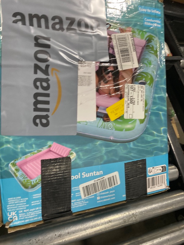 Photo 1 of SLOOSH Inflatable Tanning Pool Lounger Float, 85" x 57" Extra Large Pool Floats Adult with Pillow, 4 in 1 Suntan Tub Raft Floatie,Sunbathing Bed Lounge for Water Blow Up Ball Pit, XL-Cyan Pink
