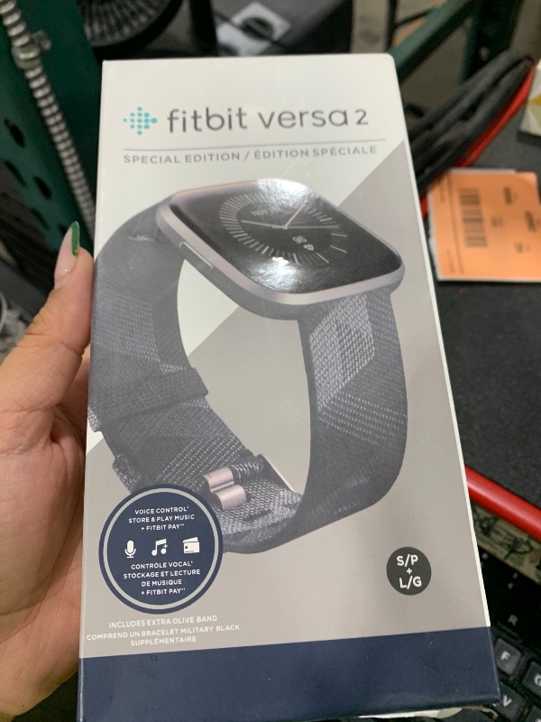 Photo 1 of Fitbit Versa 2 Special Edition Health and Fitness Smartwatch with Heart Rate, Music, Alexa Built-In, Sleep and Swim Tracking, Smoke Woven/Mist Grey, One Size (S and L Bands Included)