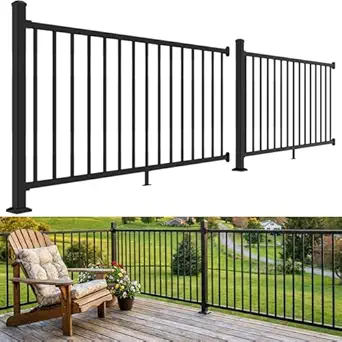 Photo 1 of Modular 2 Pack W.6ft x H.36in Aluminum Deck Railing Kits with Post, AAMA 2604–Grade Textured Matte Black Porch Railing Kit, Decking Railings for Outdoor Decks, Porches, Garden and Yard