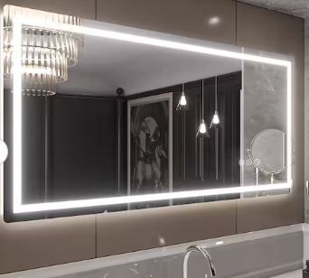 Photo 1 of 72 in. W x 36 in. H Rectangular Rounded corner Frameless Anti-Fog LED Light Wall Mounted Bathroom Vanity Mirror in White