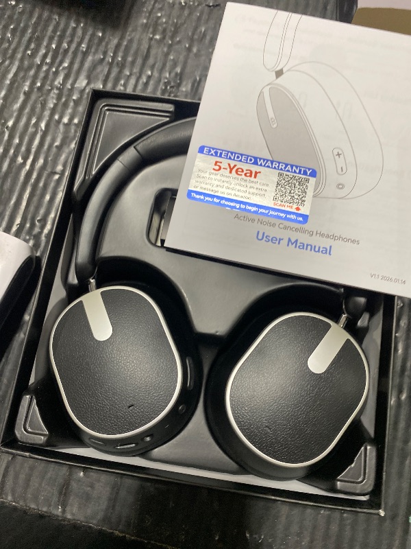 Photo 1 of Active Noise Cancelling Headphones, 120H Playtime Bluetooth Over Ear Headphones, Bluetooth 6.0 Wireless Headset with Display, 6 ENC Mic, Hi-Res Audio, Transparency Mode for Travel Game Black