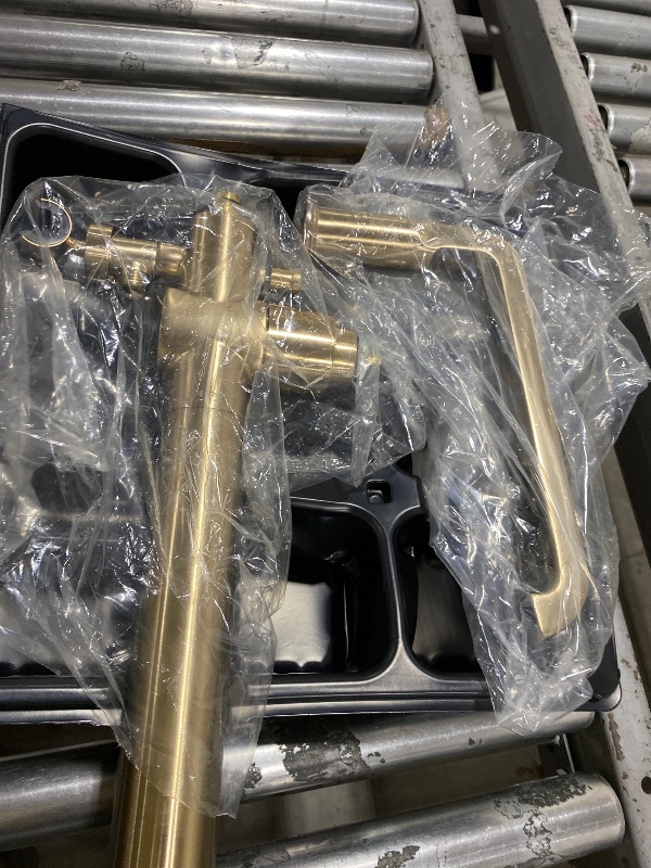 Photo 1 of Delta Faucet Tetra Floor-Mount Freestanding Tub Filler with Hand Held Shower, Gold Tub Faucet, Lumicoat Champagne Bronze T4789-CZ-PR-LHP-FL (Valve and Handle Not Included)