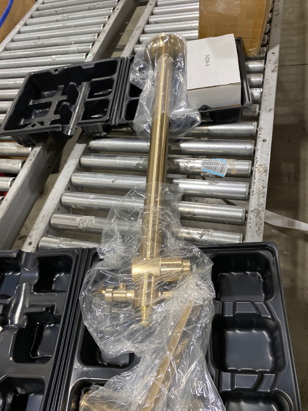 Photo 1 of Delta Faucet Tetra Floor-Mount Freestanding Tub Filler with Hand Held Shower, Gold Tub Faucet, Lumicoat Champagne Bronze T4789-CZ-PR-LHP-FL (Valve and Handle Not Included)