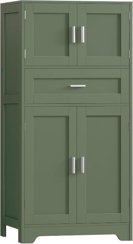 Photo 1 of TEENFON Bathroom Floor Storage Cabinet with Adjustable Shelf, Freestanding Storage Cabinet with 4 Doors, Cupboard for Living Room, Home Office, Entryway, Forest Green