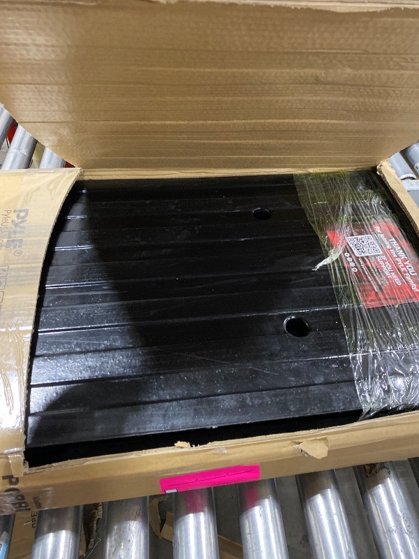Photo 1 of Car Vehicle Curbside Driveway Ramp - 4ft Heavy Duty Rubber Threshold Bridge Track Curb Ramp, for Loading Dock, Garage, Sidewalk, Truck, Scooter, Bike, Motorcycle, Wheelchair Mobility - Pyle PCRBDR21