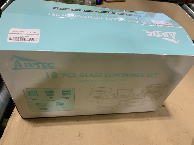 Photo 1 of AILTEC Glass Food Storage Containers with Lids, [18 Piece] Glass Meal Prep Containers Set, Airtight Leak Proof, Oven Freezer Dishwasher Safe, BPA Free (9 Lid & 9 Container)