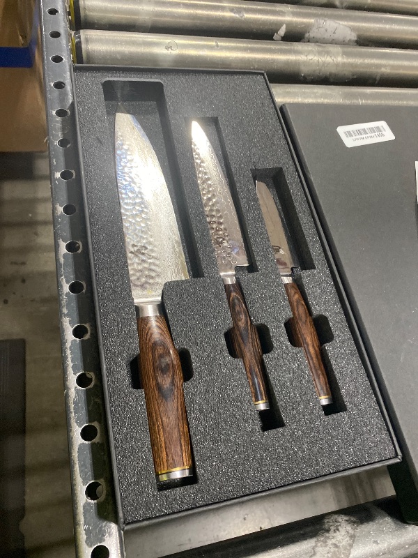 Photo 1 of Shun Premier 3 Piece Starter Set, Includes 8" Chef, 4" Paring & 6.5" Utility Knives, Handcrafted Japanese Knife Set, VG-MAX Core with Damascus Stainless Steel Cladding, Pakkawood Handle