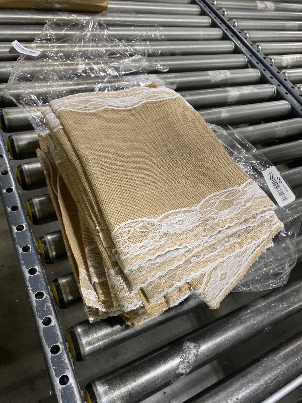 Photo 1 of Tatuo 12 Pcs Lace Burlap Table Runner 12'' x 72'' Rustic Jute Hessian Farmhouse Country Vintage Romantic Fabric Cloth for Country Wedding Birthday Party (Lovely)