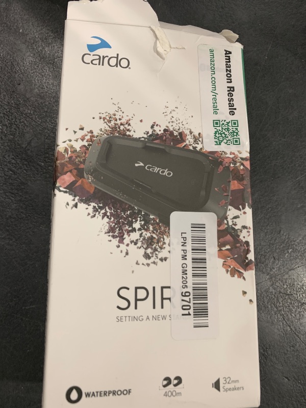 Photo 1 of Cardo Systems Spirit Motorcycle Bluetooth Communication Headset, 2-Way Bluetooth, Thin 32mm Speakers, Waterproof, Universal Connectivity - Single Pack
