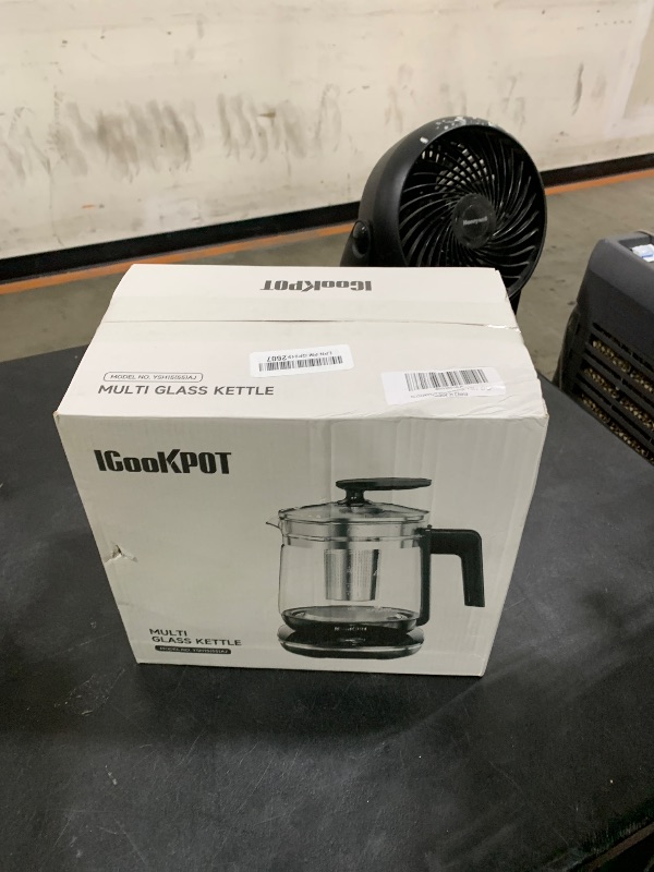 Photo 1 of ICOOKPOT 1200w Electric Kettle, 1.5L Borosilicate Glass tea kettle, Hot water kettle electric for Coffee or Tea, BPA Free, Auto Shut-Off, Stainless Steel, Fast Boil, White