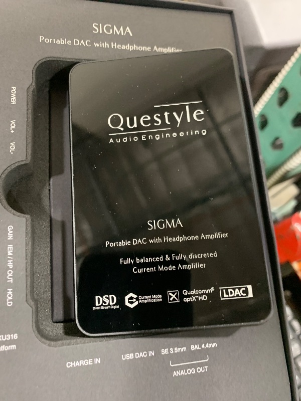 Photo 1 of Questyle Sigma Bluetooth Headphone Amplifier Portable Rechargeable DAC [MFi Certified] Bluetooth 5.4 Receiver with Dual Outputs High Resolution PCM768/DSD512 USB Amps for Smartphones/PC/Laptop