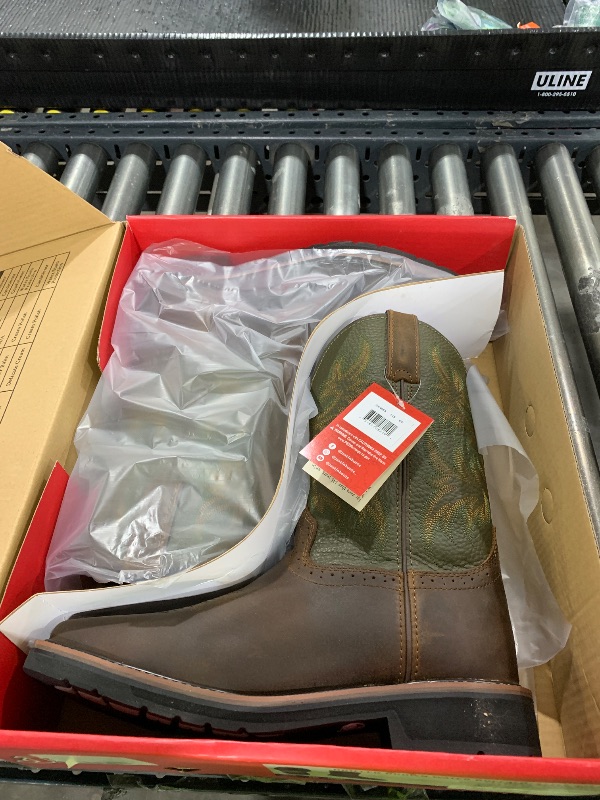 Photo 1 of Justin Driller 11" Square Steel Toe Men's Boot, Durable Leather, Slip-Resistant, Comfort Cushioned Insole for Work Safety, Umber - 11.5 EE