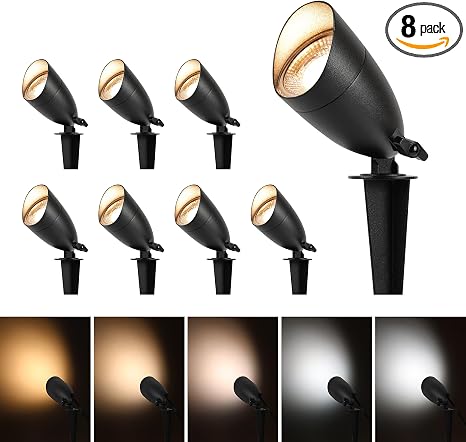 Photo 1 of LUTEC 5CCT 12V Low Voltage Landscape Lighting Die-cast Aluminum Spot Lights with Connectors, IP65 Outdoor Landscape Spotlights, 7W 650LM for Tree Garden, 8 Pack (No Transformer Kits)
