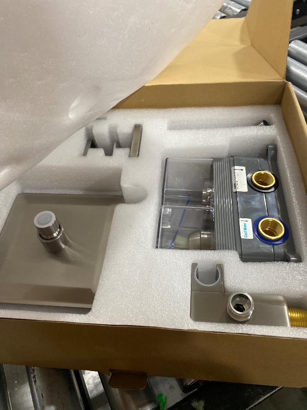 Photo 1 of Shower Faucet Set Shower System - EMBATHER Brushed Nickel Push Button Diverter Dual Shower Faucet Valve Kit with Rain Ceiling Mount 10 Inch Shower Head 6 Inch Wall Mount, 2 in 1 Handheld for Couple