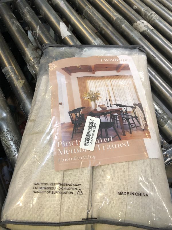 Photo 1 of 108 Inch Linen Pleated Curtains 2 Panels Set for Living Room Bedroom Farmhouse Rustic Farmhouse Back Tab Memory Trained Pinch Pleat Extra Window Curtain Tan Sand Beige 108 Inch Length for Office 9FT