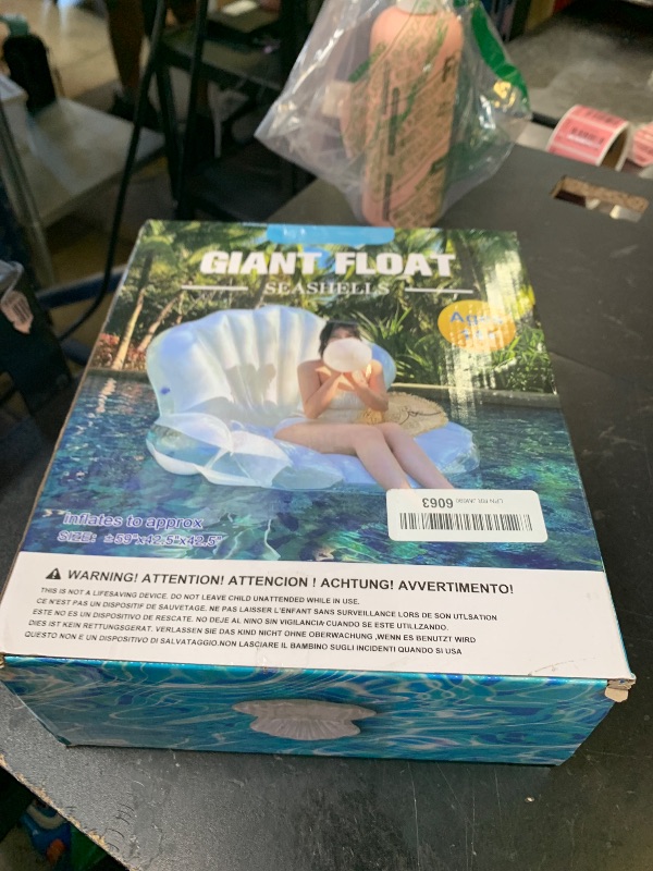 Photo 1 of 52" Thickened Inflatable Seashell Pool Float, Giant Pool Floating Raft Chair with Pearl Balls, for Birthday Party, Ocean Theme Decorations, Beach & Pool Party Decorations