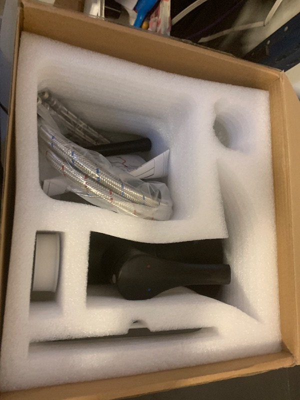 Photo 1 of SKOWLL Bathroom Waterfall Faucet, Free Floating Crystal, Single Hole Centerset Bathroom Faucets with LED Lights, Black Vanity Faucet, Include 6 Inch Deck Panel