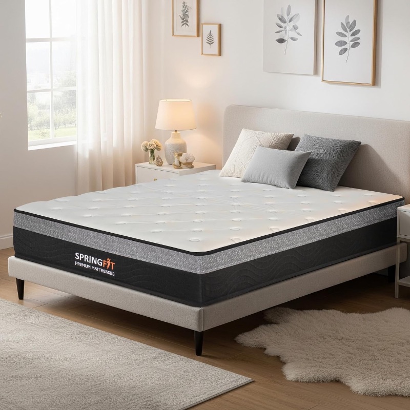 Photo 1 of Springfit 8 Inch Full Size Hybrid Bonnell Spring Mattress in a Box | Natural Cotton Fiberglass-Free Breathable Knitted Fabric | Firm Comfort Feel with Bonnell Coil System & Comfort High-Density Foam