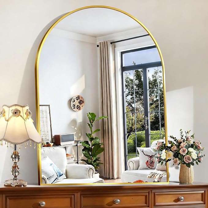 Photo 1 of CIRCUMI Arched Wall Mirror, 36"x48" Gold Arched Mirror for Bathroom
Tempered Glass, Metal Frame, Large Size for Living Room,Entryway,Over Sink, Arch Mirror for Decor, Shatterproof&Crystal-Clear