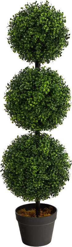 Photo 1 of Nearly Natural 36 in Artificial Triple Ball Boxwood Topiary Tree with Pot
For Indoor or Outdoor Use, Realistic Faux Greenery, Home Patio and Office Decor, Low-Maintenance