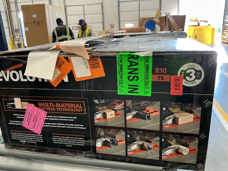 Photo 1 of Evolution R10TS 10" Jobsite Table Saw | Zero-Clearance Throat Plate | Dado Plate Included | 15A Motor | 26” Rip | 3-3/8” Cut | 0-45° Bevel | Precision Fence | Heavy Duty Portable Woodworking Saw