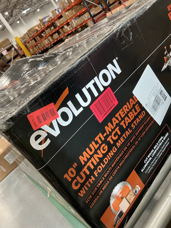 Photo 1 of Evolution R10TBLX 10" Jobsite Table Saw with Wheeled Stand | Zero-Clearance Throat Plate | Dado Plate Included | 15A Motor | 26” Rip | 3-3/8” Cut | 0-45° Bevel | Precision Fence | Heavy Duty Portable