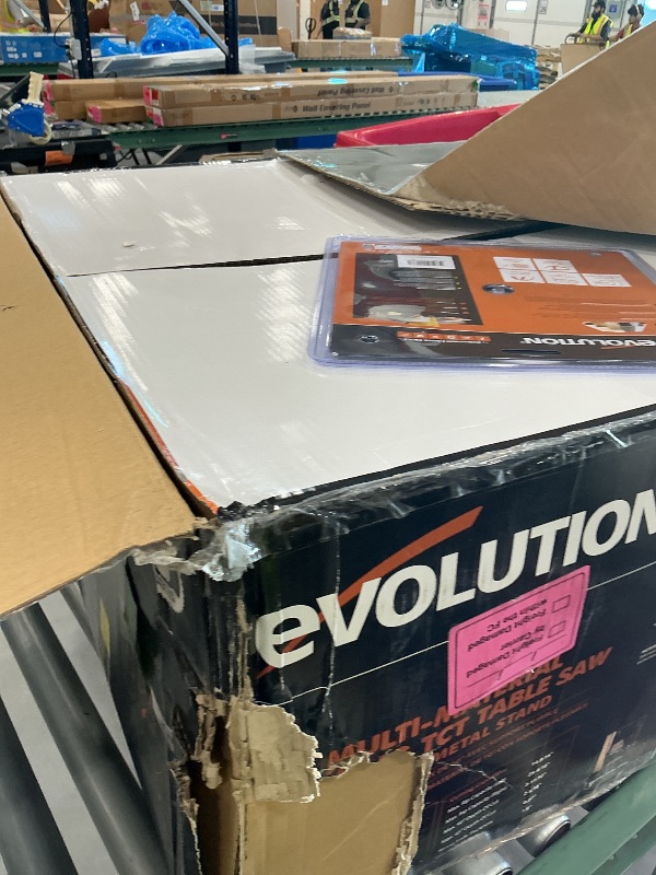 Photo 1 of Evolution R10TBLX 10" Jobsite Table Saw with Wheeled Stand | Zero-Clearance Throat Plate | Dado Plate Included | 15A Motor | 26” Rip | 3-3/8” Cut | 0-45° Bevel | Precision Fence | Heavy Duty Portable