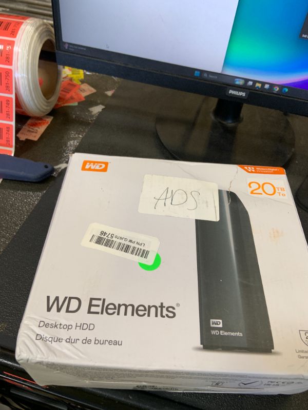 Photo 1 of WD 20TB Elements Desktop External Hard Drive, USB 3.0 drive for plug-and-play storage - WDBWLG0200HBK-NESN